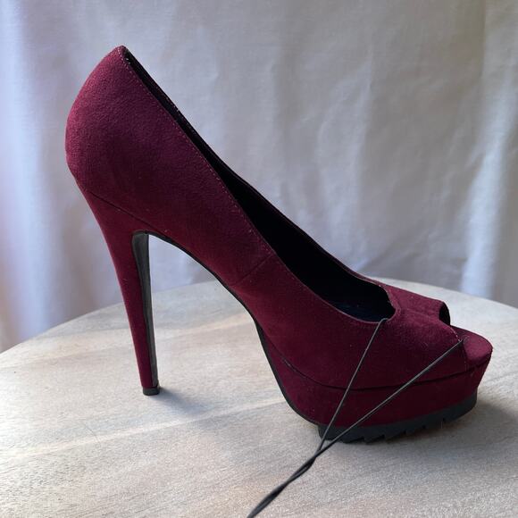 Forever 21 Womens Size 8.5 Heels Wine Faux Suede Peep Toe Platform Stilleto New - Picture 13 of 13